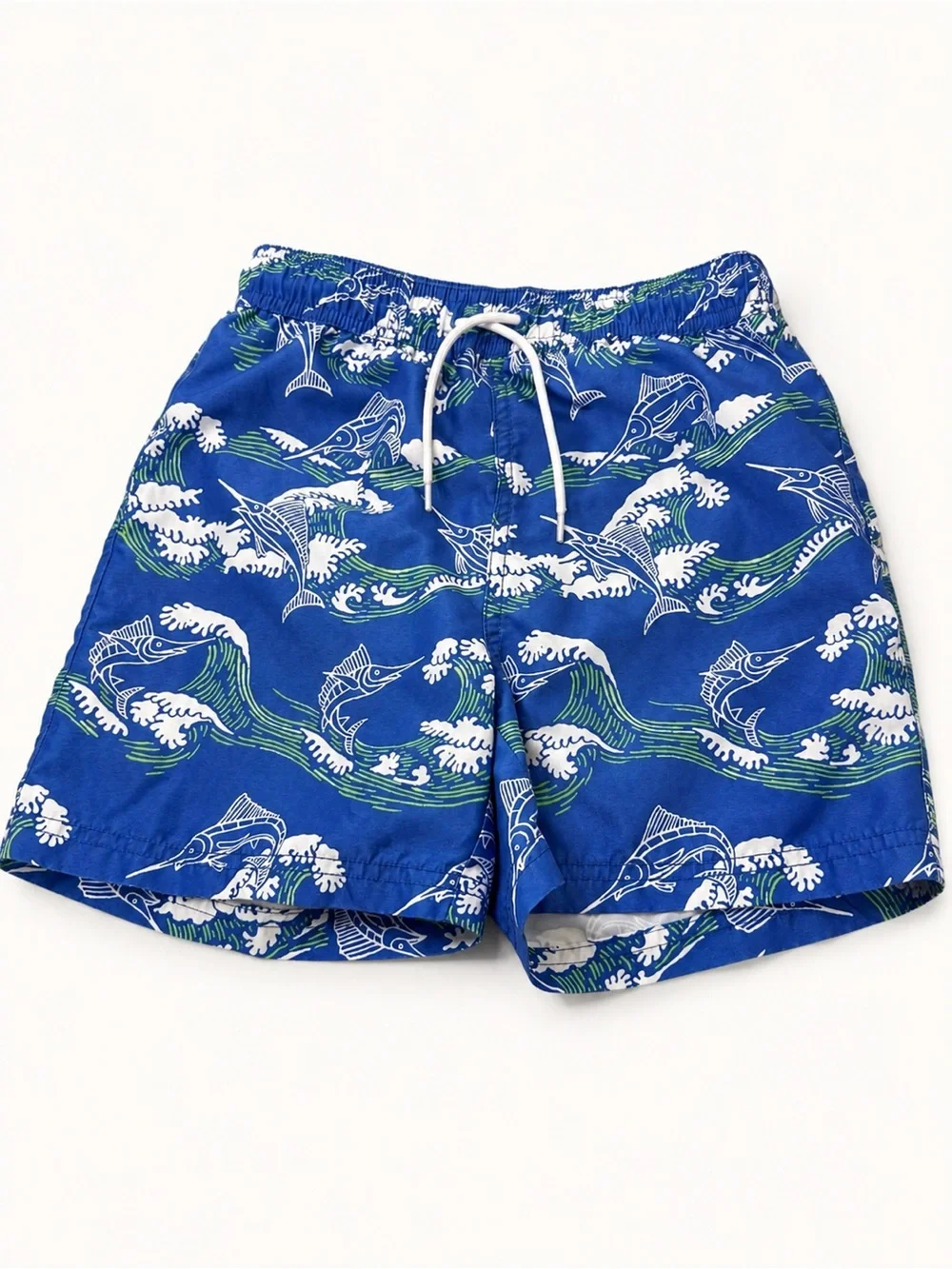 Janie and Jack Blue Marlin Wave Print Swim Trunks